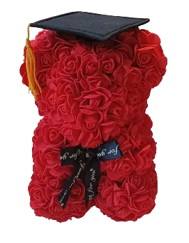Macko z ruží červený 25 cm + darčekový box