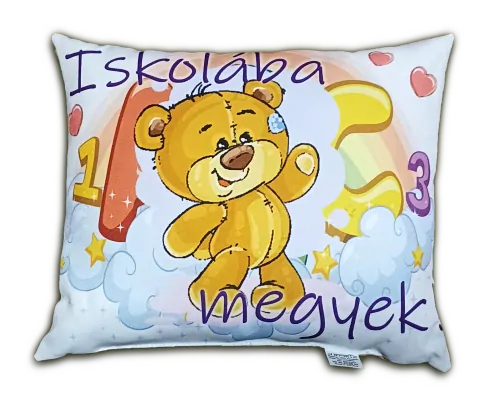 Díszpárna- Iskolába megyek,mackó