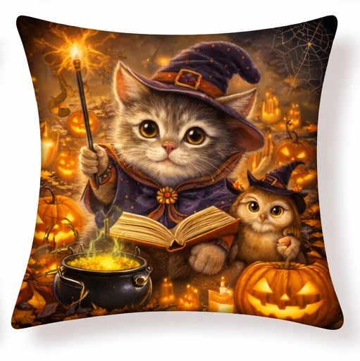 Vankúšik Halloween - mačička a sovička.