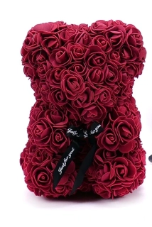 Macko z ruží bordový 25cm + darčekový box